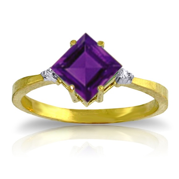 14K. SOLID GOLD RING WITH DIAMONDS & AMETHYST